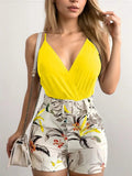 2025 Mulheres Camisa Colete + Shorts Conjuntos de 2 Peças 2025 Verão Sexy Slim Feminino Decote em V Planta Estampa Calças Curtas Ternos Com Cinto S - XXL - SHAMYS ONLINE SHOPPING