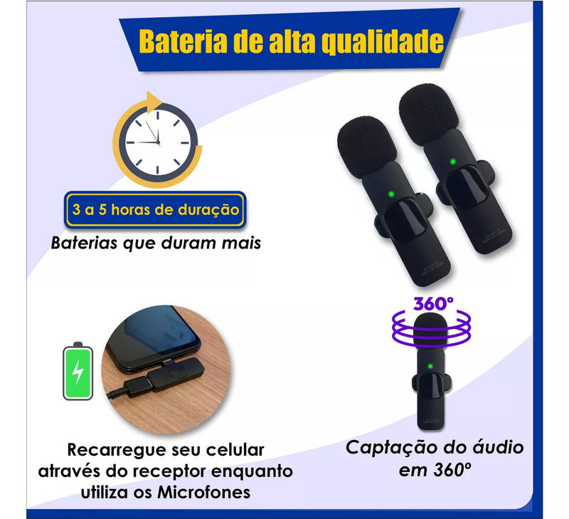 Basix 2.4G Microfone de lapela sem fio portátil para gravação de áudio e vídeo para iPhone e Androide