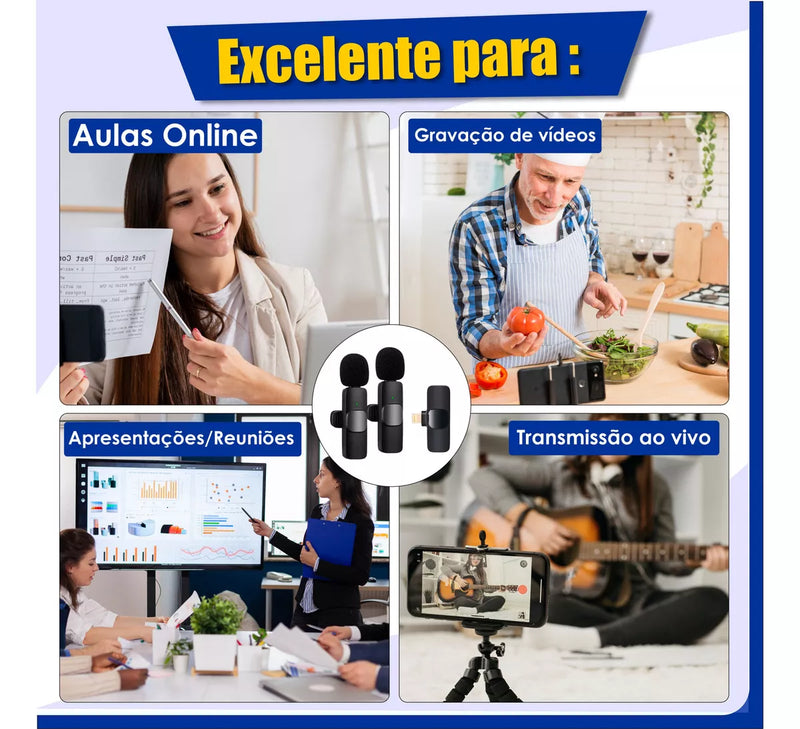 Basix 2.4G Microfone de lapela sem fio portátil para gravação de áudio e vídeo para iPhone e Androide
