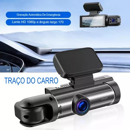 Dash Cam 1280p com Visão Noturna e Gravação em Loop - Câmera Dupla Grande Angular