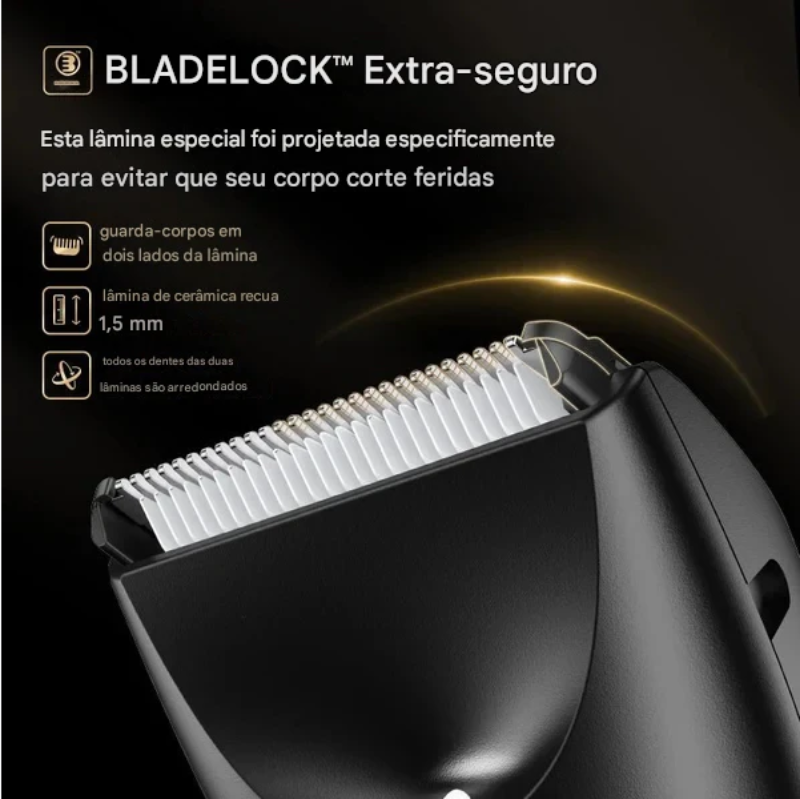 Aparador profissional de pelos corporais BLADELOCK™  Extra Seguro, com lâmina de cerâmica virilha para homens e mulheres.