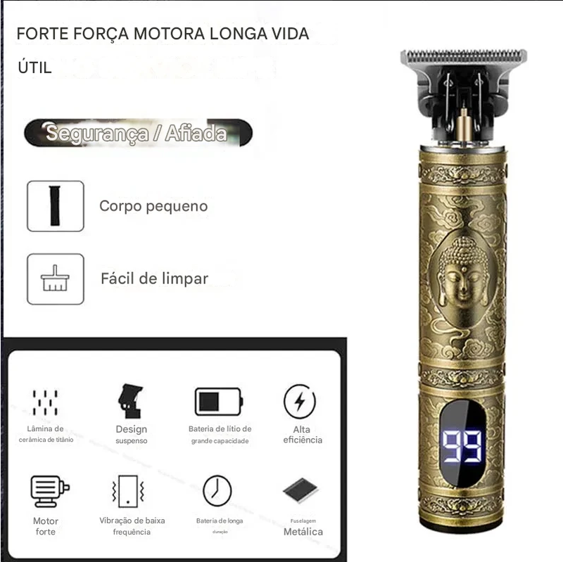 Máquina de cortar cabelo profissional para homens T9 elétrica recarregável