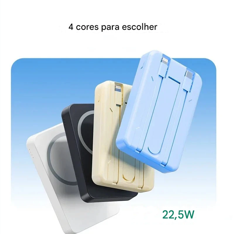 Power Bank magnético para carregamento rápido Power Bank sem fio com suporte para cabo