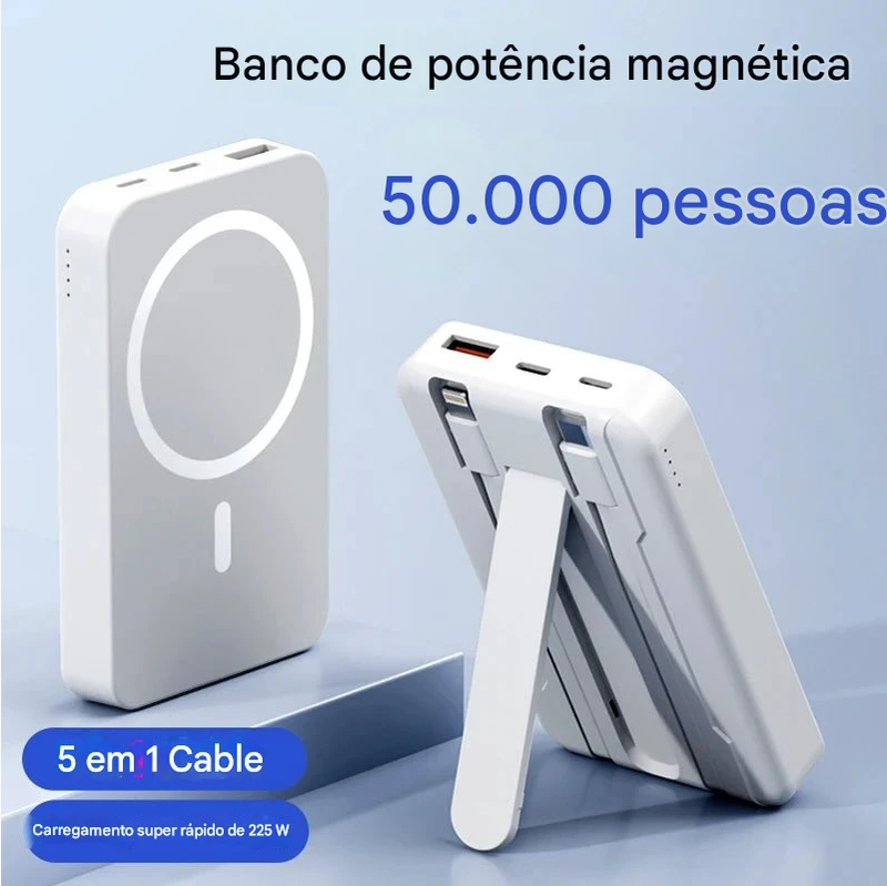 Power Bank magnético para carregamento rápido Power Bank sem fio com suporte para cabo