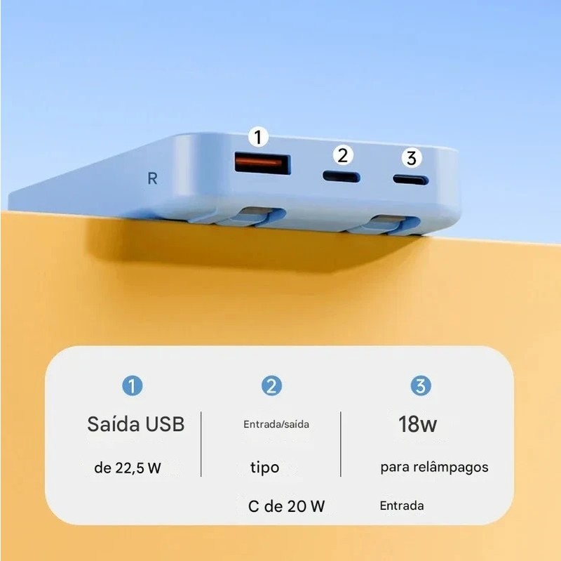 Power Bank magnético para carregamento rápido Power Bank sem fio com suporte para cabo