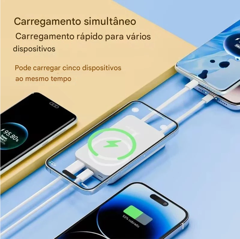 Power Bank magnético para carregamento rápido Power Bank sem fio com suporte para cabo