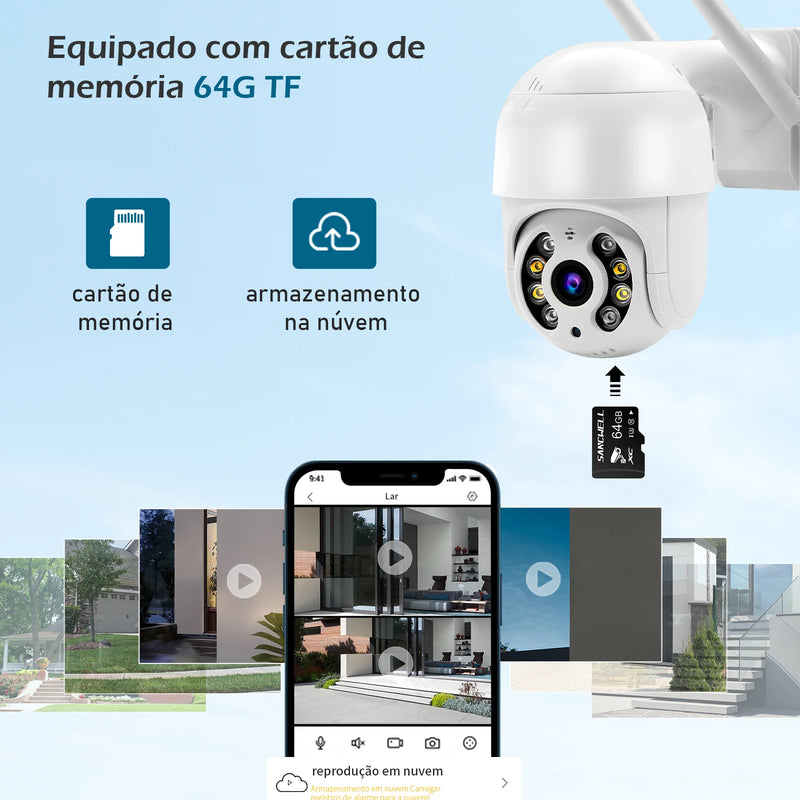 Câmera IP Externa Wi-fi Rotativa, fácil de utilizar, rotação 360º, longo alcance.