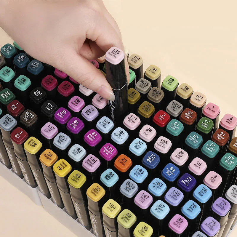 Conjunto de canetas marcadoras coloridas oleosas com ponta dupla, tinta artística, pincel de manga para meninas, crianças, escritório, escola, material de papelaria