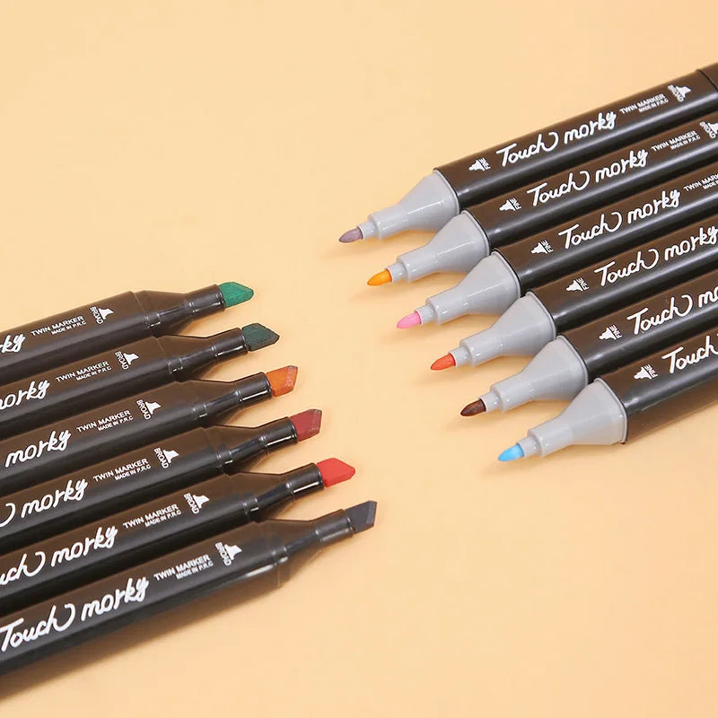 Conjunto de canetas marcadoras coloridas oleosas com ponta dupla, tinta artística, pincel de manga para meninas, crianças, escritório, escola, material de papelaria