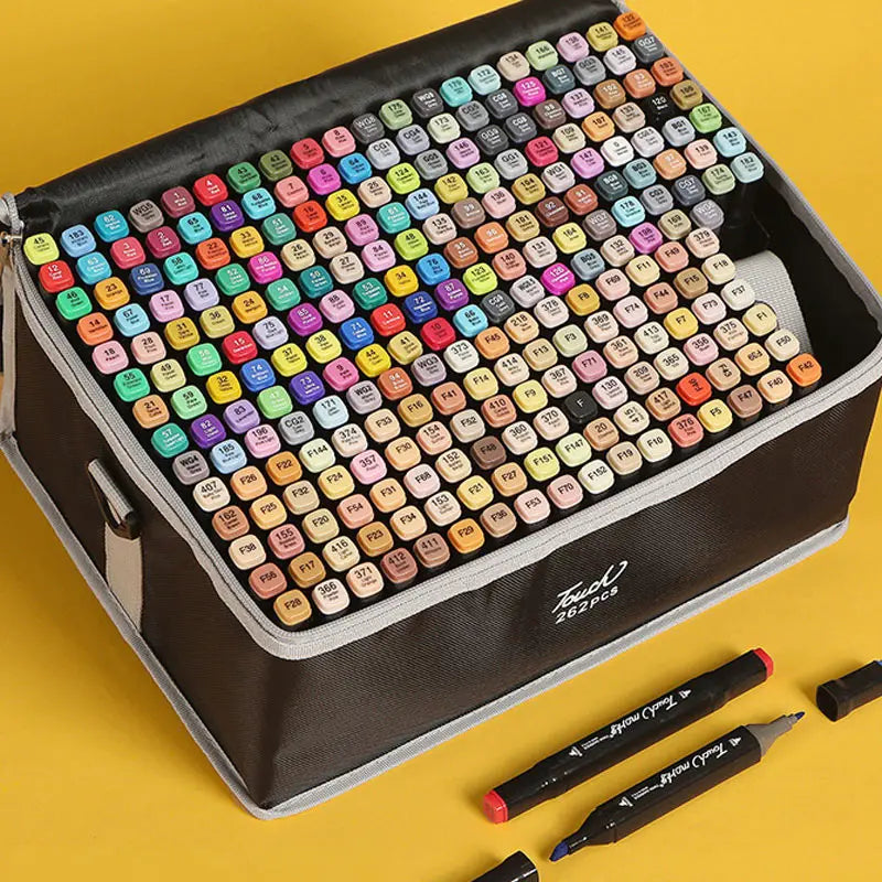 Conjunto de canetas marcadoras coloridas oleosas com ponta dupla, tinta artística, pincel de manga para meninas, crianças, escritório, escola, material de papelaria
