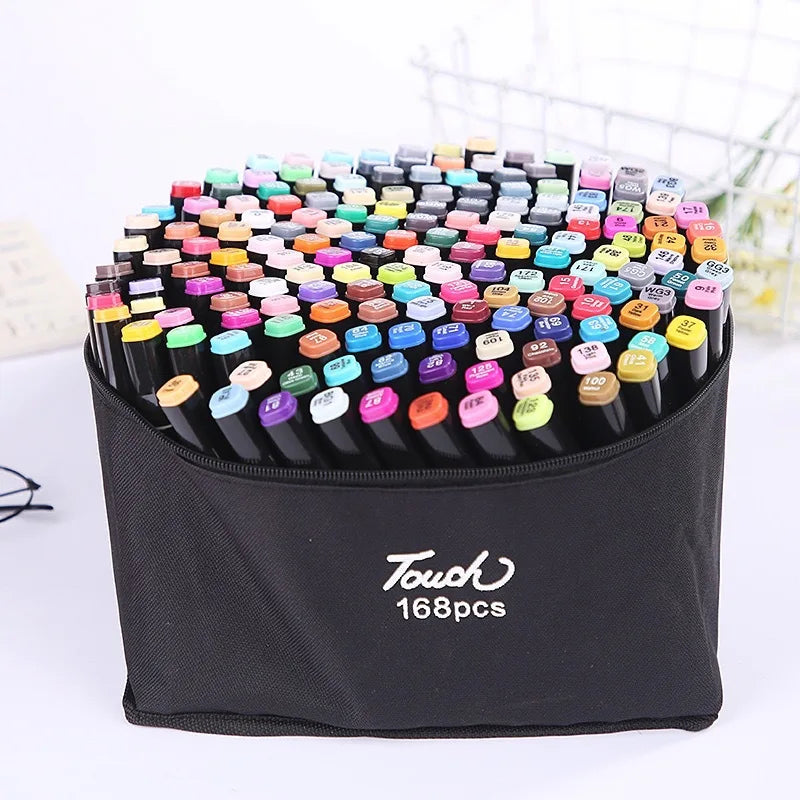 Conjunto de canetas marcadoras coloridas oleosas com ponta dupla, tinta artística, pincel de manga para meninas, crianças, escritório, escola, material de papelaria