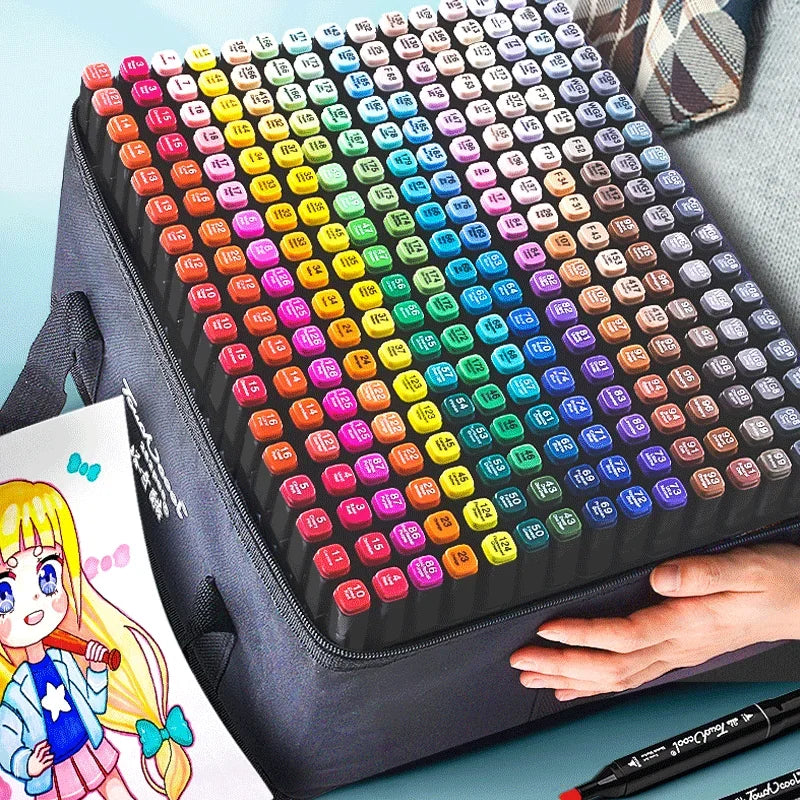 Conjunto de canetas marcadoras coloridas oleosas com ponta dupla, tinta artística, pincel de manga para meninas, crianças, escritório, escola, material de papelaria