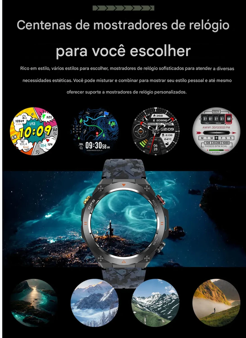 Novo HUAWEI GPS SmartWatch HD 412*412 Tela AMOLED Frequência cardíaca Bluetooth Chamada IP68 À prova d'água Pulseira inteligente