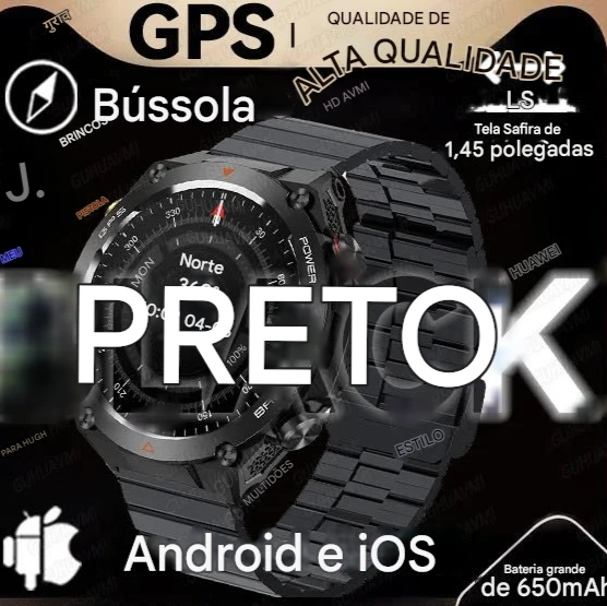 Novo HUAWEI GPS SmartWatch HD 412*412 Tela AMOLED Frequência cardíaca Bluetooth Chamada IP68 À prova d'água Pulseira inteligente