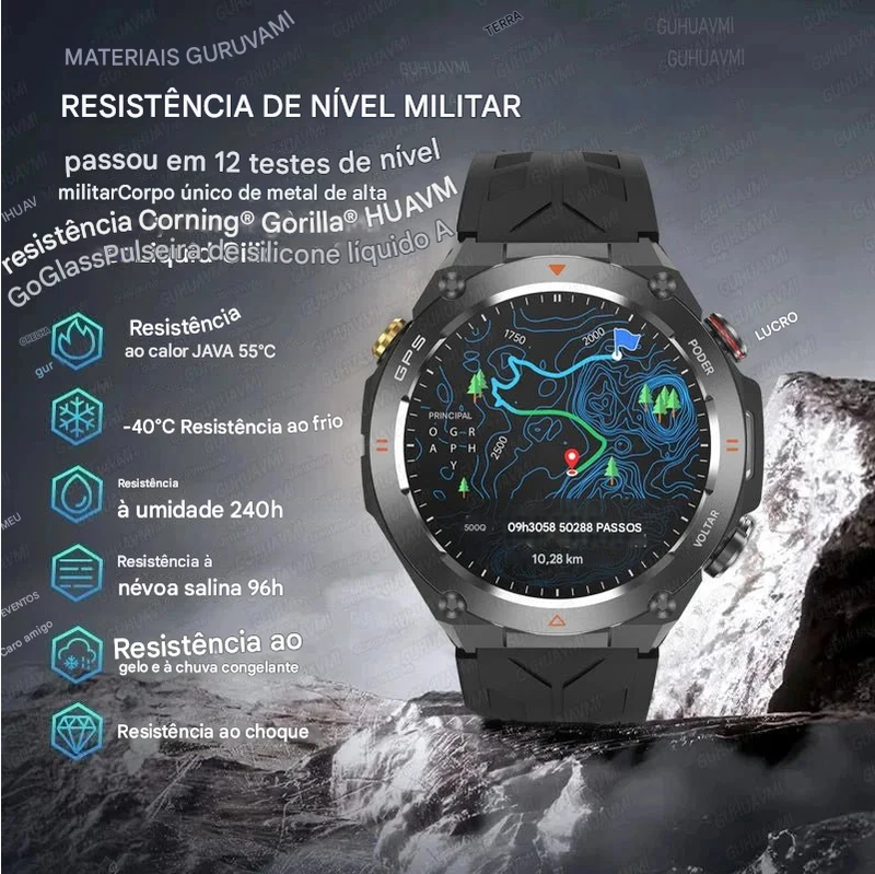 Novo HUAWEI GPS SmartWatch HD 412*412 Tela AMOLED Frequência cardíaca Bluetooth Chamada IP68 À prova d'água Pulseira inteligente