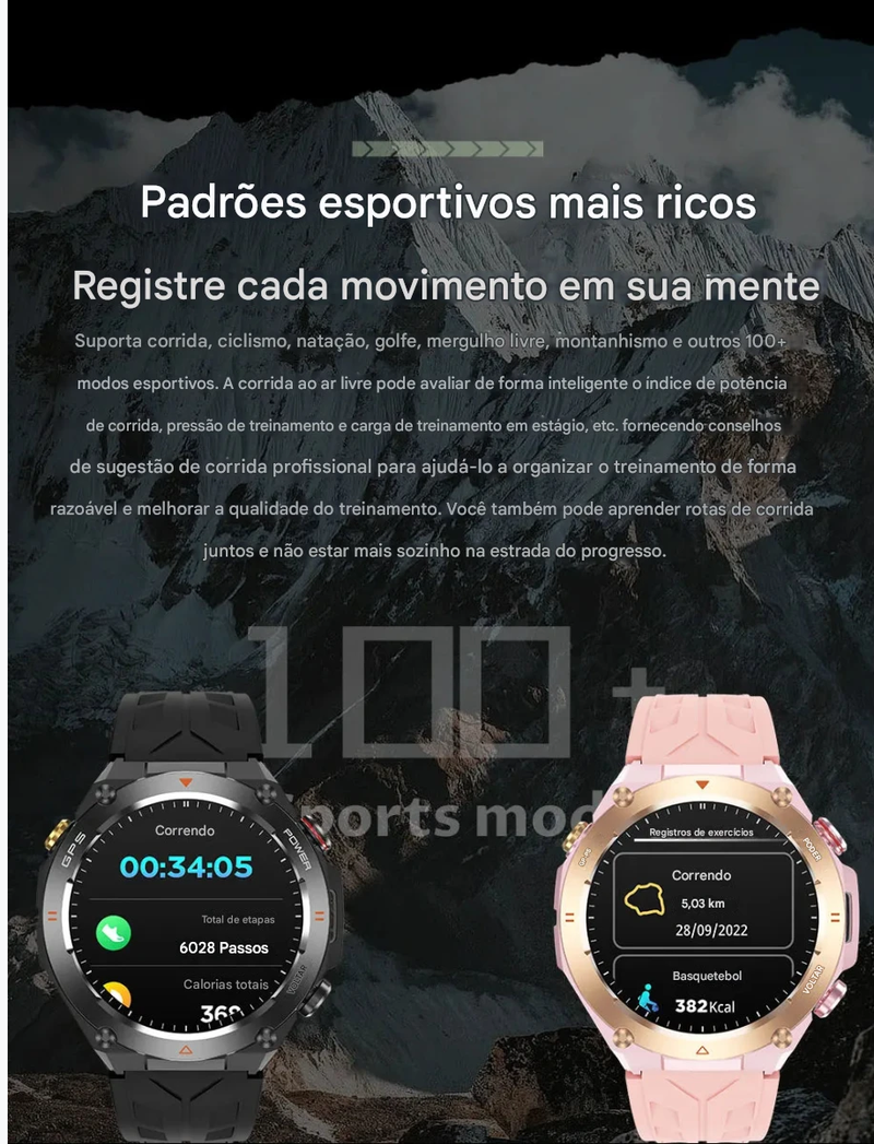 Novo HUAWEI GPS SmartWatch HD 412*412 Tela AMOLED Frequência cardíaca Bluetooth Chamada IP68 À prova d'água Pulseira inteligente