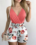 2025 Mulheres Camisa Colete + Shorts Conjuntos de 2 Peças 2025 Verão Sexy Slim Feminino Decote em V Planta Estampa Calças Curtas Ternos Com Cinto S-XXL