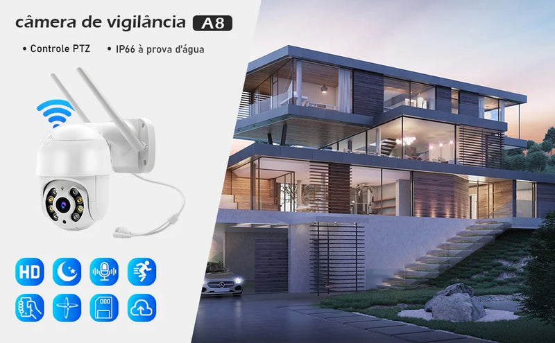 Câmera IP Externa Wi-fi Rotativa, fácil de utilizar, rotação 360º, longo alcance.