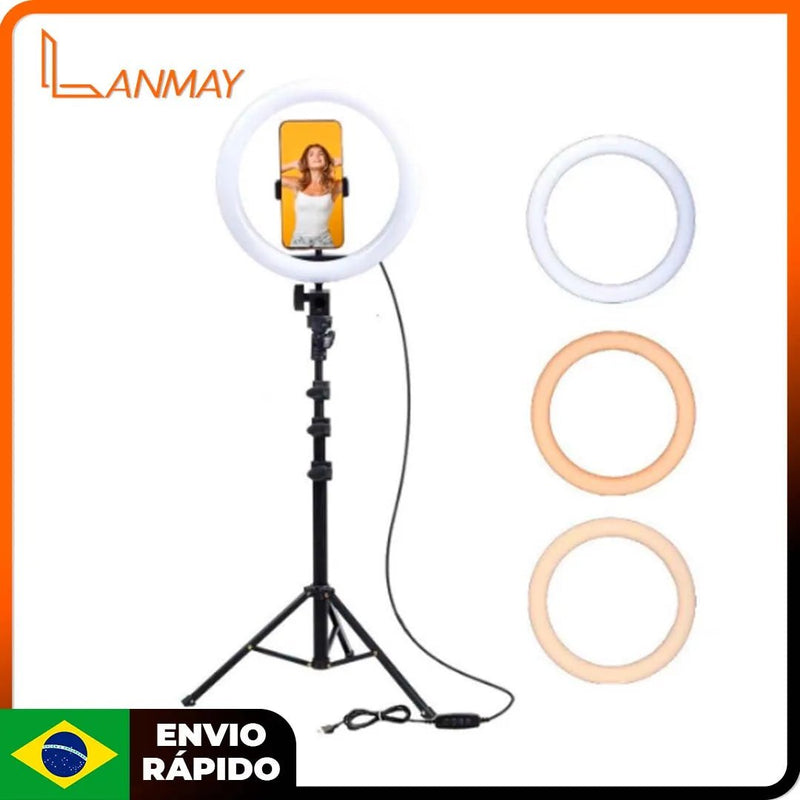 Anel de luz tipo anel de luz de 26 cm e tripé de 2 metros - SHAMYS ONLINE SHOPPING