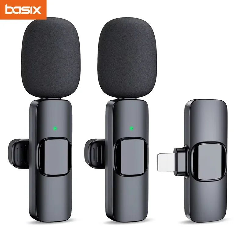 Basix 2.4G Microfone de lapela sem fio portátil para gravação de áudio e vídeo Mini microfone para iPhone Androide - SHAMYS ONLINE SHOPPING