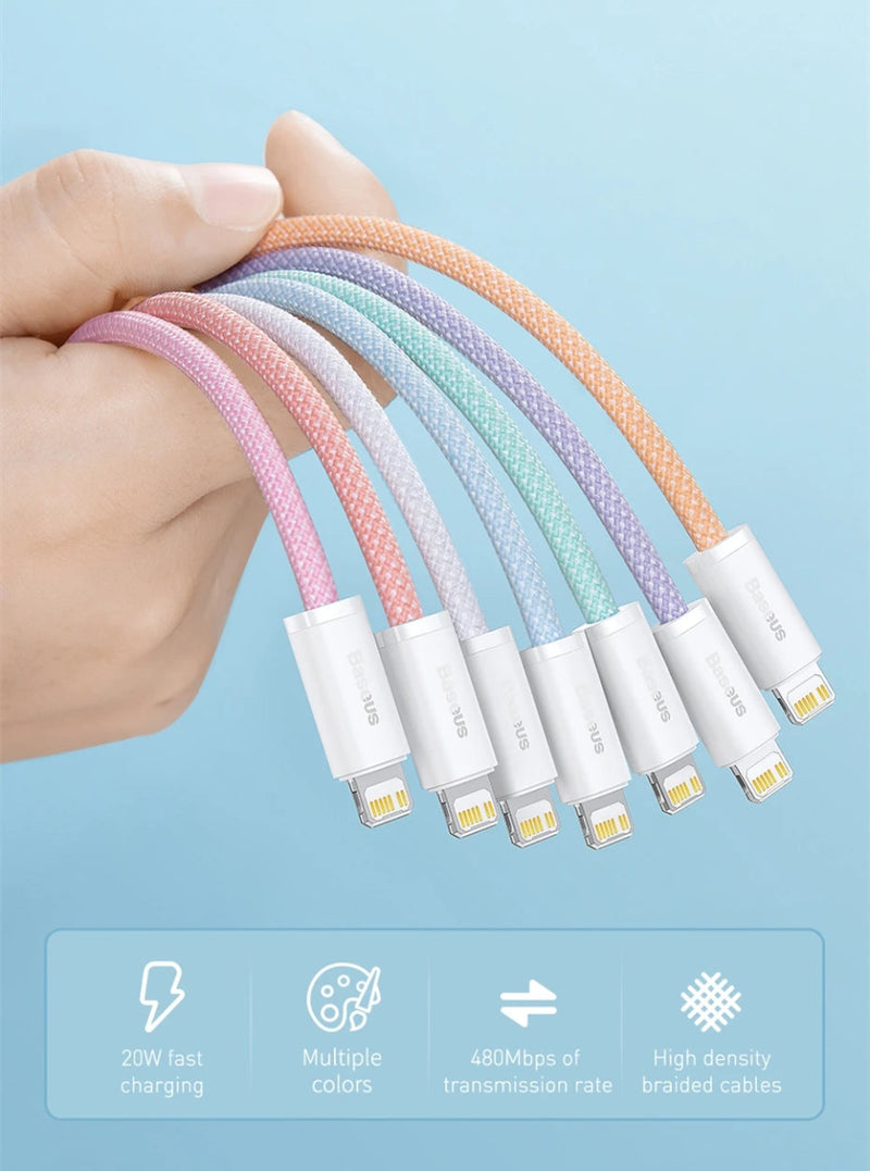Cabo USB C Baseus para iPhone 14 13 12 11 20W Cabo de carregamento rápido Tipo C - SHAMYS ONLINE SHOPPING