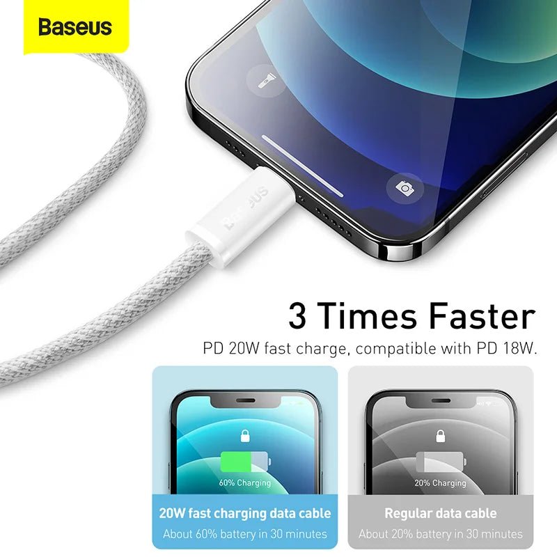Cabo USB C Baseus para iPhone 14 13 12 11 20W Cabo de carregamento rápido Tipo C - SHAMYS ONLINE SHOPPING