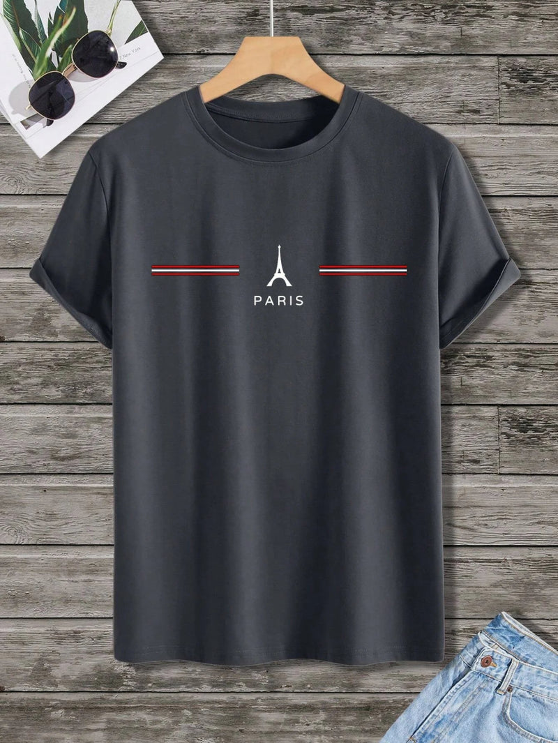 Camiseta masculina 100% algodão confortável, estampa de letras, slim fit, casual, esportiva - SHAMYS ONLINE SHOPPING