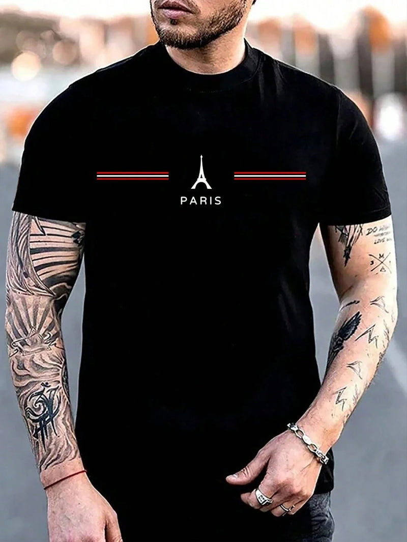Camiseta masculina 100% algodão confortável, estampa de letras, slim fit, casual, esportiva - SHAMYS ONLINE SHOPPING