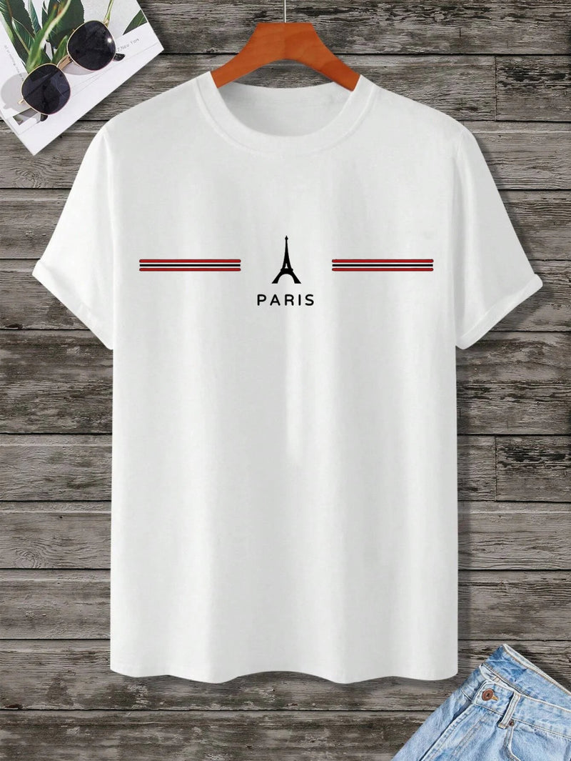 Camiseta masculina 100% algodão confortável, estampa de letras, slim fit, casual, esportiva - SHAMYS ONLINE SHOPPING