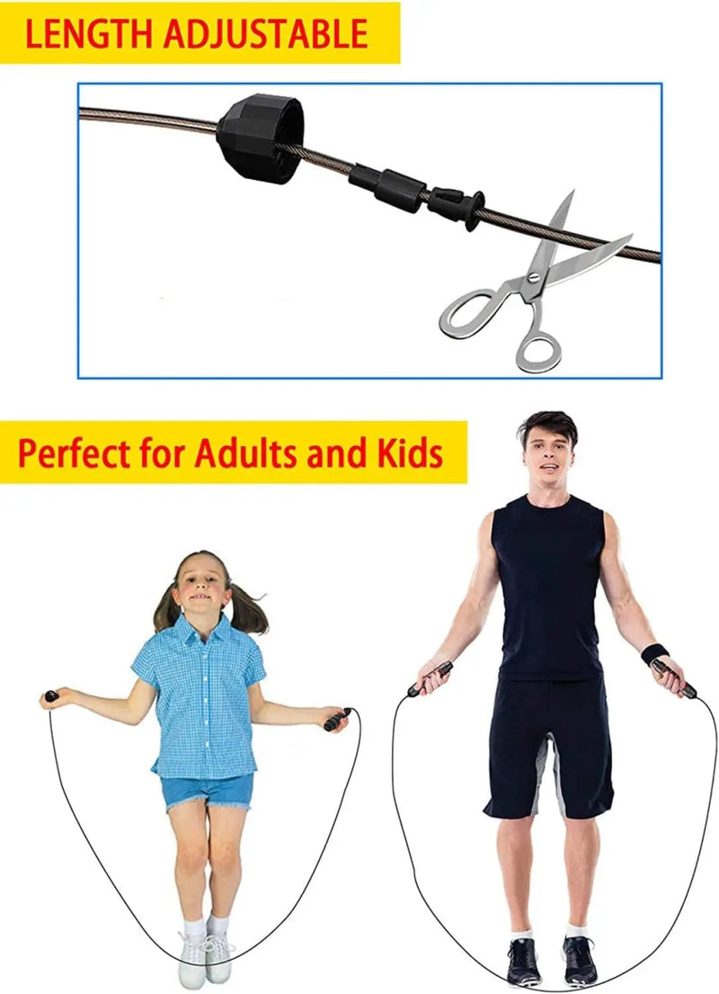 Com rolamentos de esferas, corda de pular de fio de velocidade ajustável sem emaranhados, com alças de espuma para exercícios em casa - SHAMYS ONLINE SHOPPING