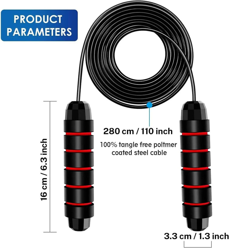 Com rolamentos de esferas, corda de pular de fio de velocidade ajustável sem emaranhados, com alças de espuma para exercícios em casa - SHAMYS ONLINE SHOPPING