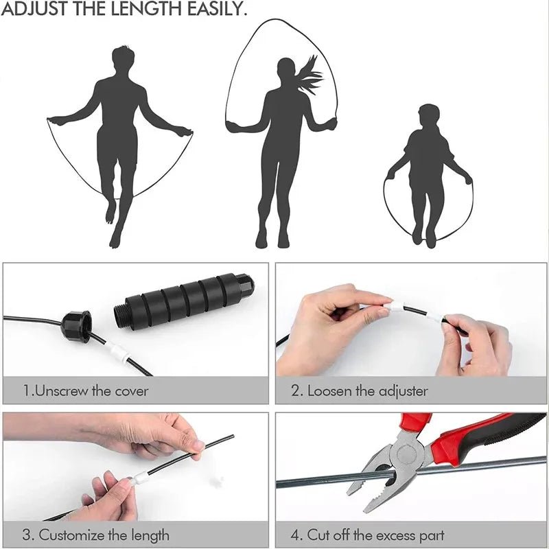 Com rolamentos de esferas, corda de pular de fio de velocidade ajustável sem emaranhados, com alças de espuma para exercícios em casa - SHAMYS ONLINE SHOPPING