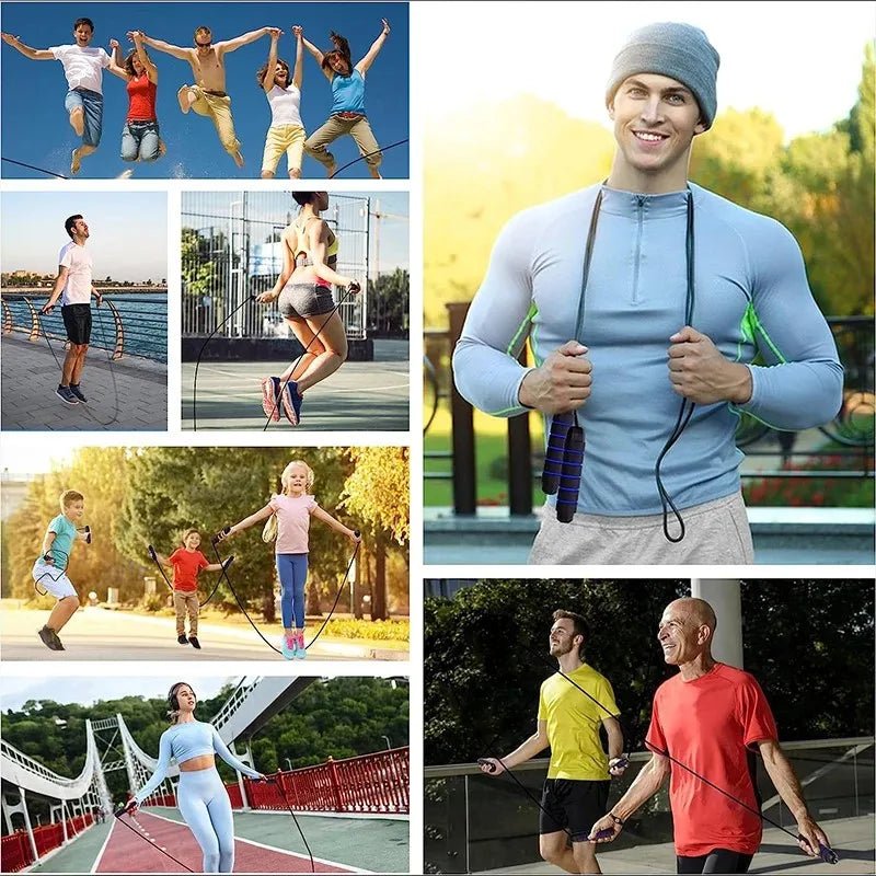 Com rolamentos de esferas, corda de pular de fio de velocidade ajustável sem emaranhados, com alças de espuma para exercícios em casa - SHAMYS ONLINE SHOPPING