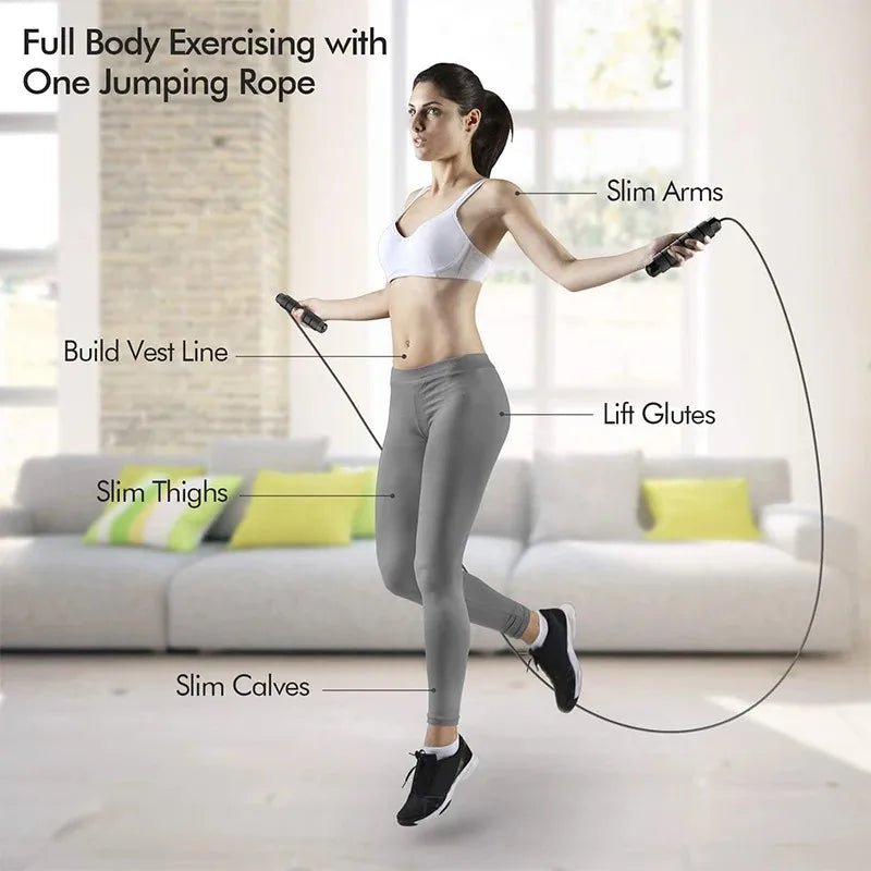 Com rolamentos de esferas, corda de pular de fio de velocidade ajustável sem emaranhados, com alças de espuma para exercícios em casa - SHAMYS ONLINE SHOPPING