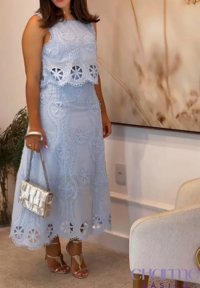 Conjunto cropped e saia midi - SHAMYS ONLINE SHOPPING