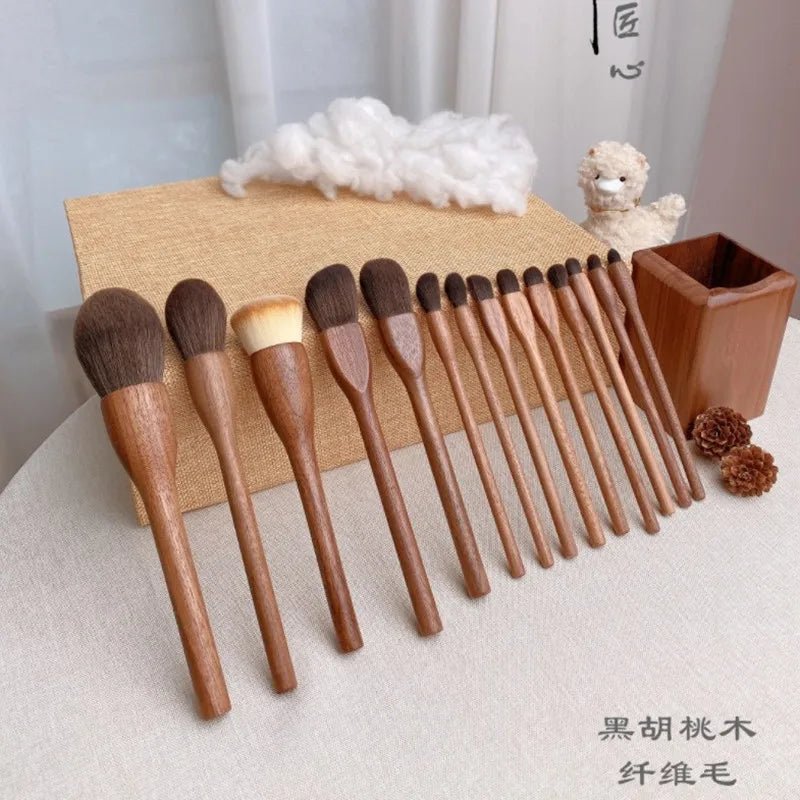 Conjunto de pincéis de maquiagem de nogueira preta, pó cosmético, blush, base, sombra para os olhos, pincel de maquiagem profissional de beleza - SHAMYS ONLINE SHOPPING
