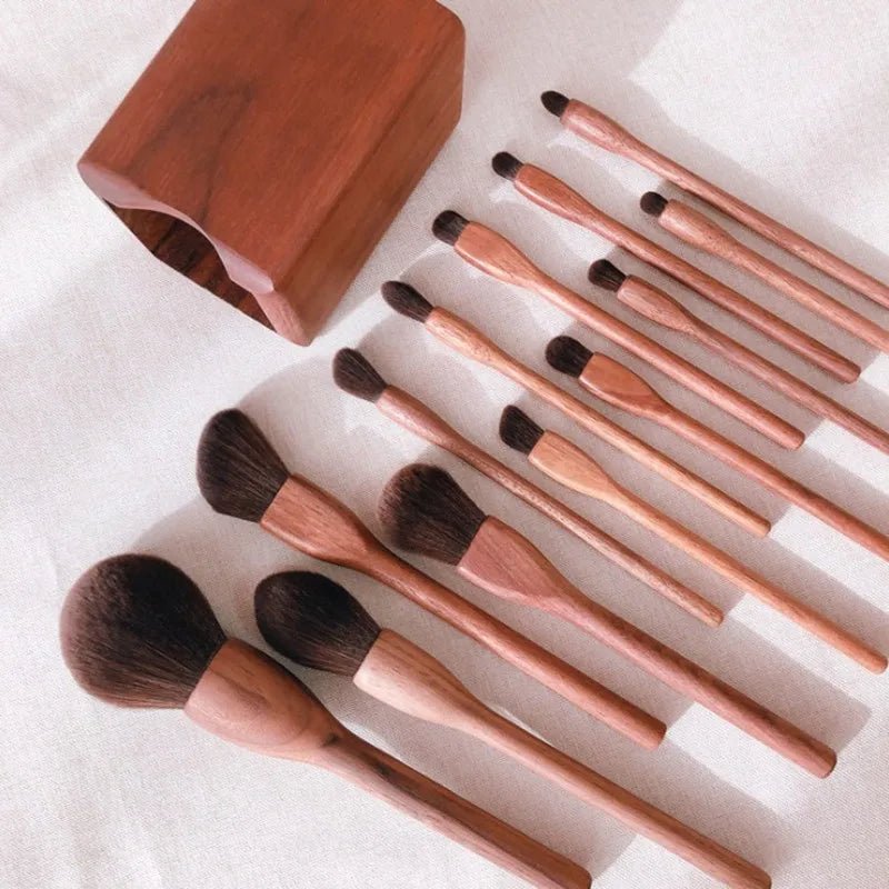Conjunto de pincéis de maquiagem de nogueira preta, pó cosmético, blush, base, sombra para os olhos, pincel de maquiagem profissional de beleza - SHAMYS ONLINE SHOPPING