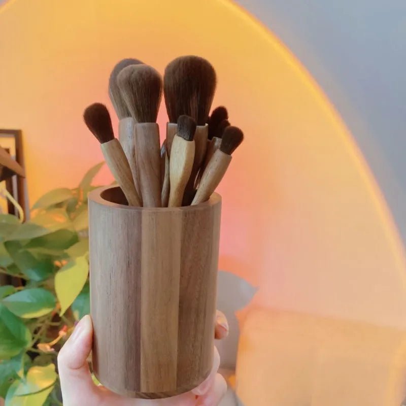 Conjunto de pincéis de maquiagem de nogueira preta, pó cosmético, blush, base, sombra para os olhos, pincel de maquiagem profissional de beleza - SHAMYS ONLINE SHOPPING