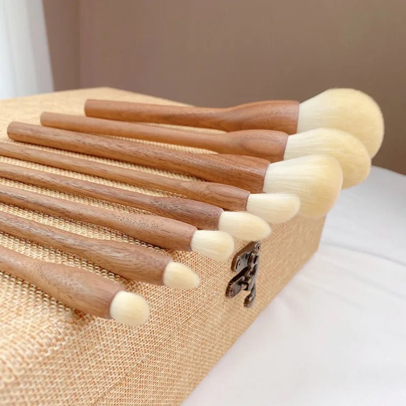 Conjunto de pincéis de maquiagem de nogueira preta, pó cosmético, blush, base, sombra para os olhos, pincel de maquiagem profissional de beleza - SHAMYS ONLINE SHOPPING