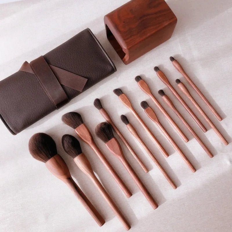 Conjunto de pincéis de maquiagem de nogueira preta, pó cosmético, blush, base, sombra para os olhos, pincel de maquiagem profissional de beleza - SHAMYS ONLINE SHOPPING
