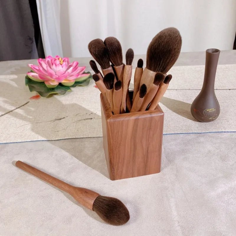 Conjunto de pincéis de maquiagem de nogueira preta, pó cosmético, blush, base, sombra para os olhos, pincel de maquiagem profissional de beleza - SHAMYS ONLINE SHOPPING