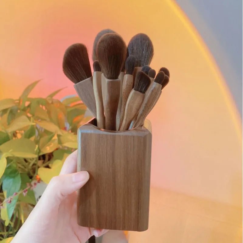 Conjunto de pincéis de maquiagem de nogueira preta, pó cosmético, blush, base, sombra para os olhos, pincel de maquiagem profissional de beleza - SHAMYS ONLINE SHOPPING