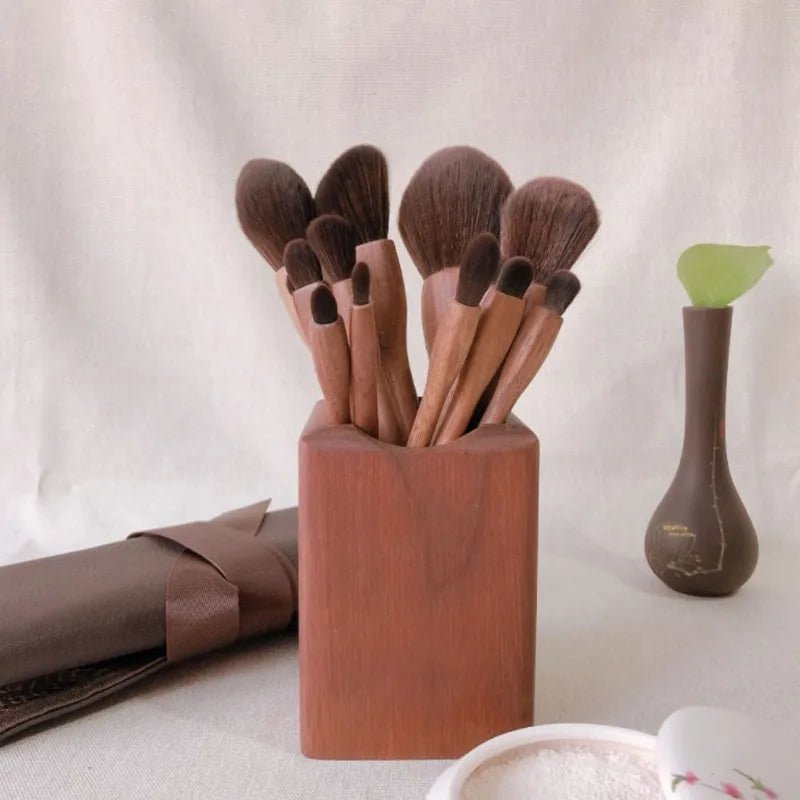 Conjunto de pincéis de maquiagem de nogueira preta, pó cosmético, blush, base, sombra para os olhos, pincel de maquiagem profissional de beleza - SHAMYS ONLINE SHOPPING