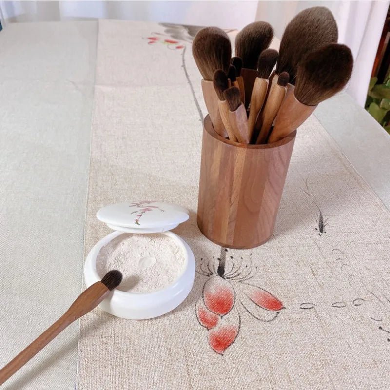 Conjunto de pincéis de maquiagem de nogueira preta, pó cosmético, blush, base, sombra para os olhos, pincel de maquiagem profissional de beleza - SHAMYS ONLINE SHOPPING