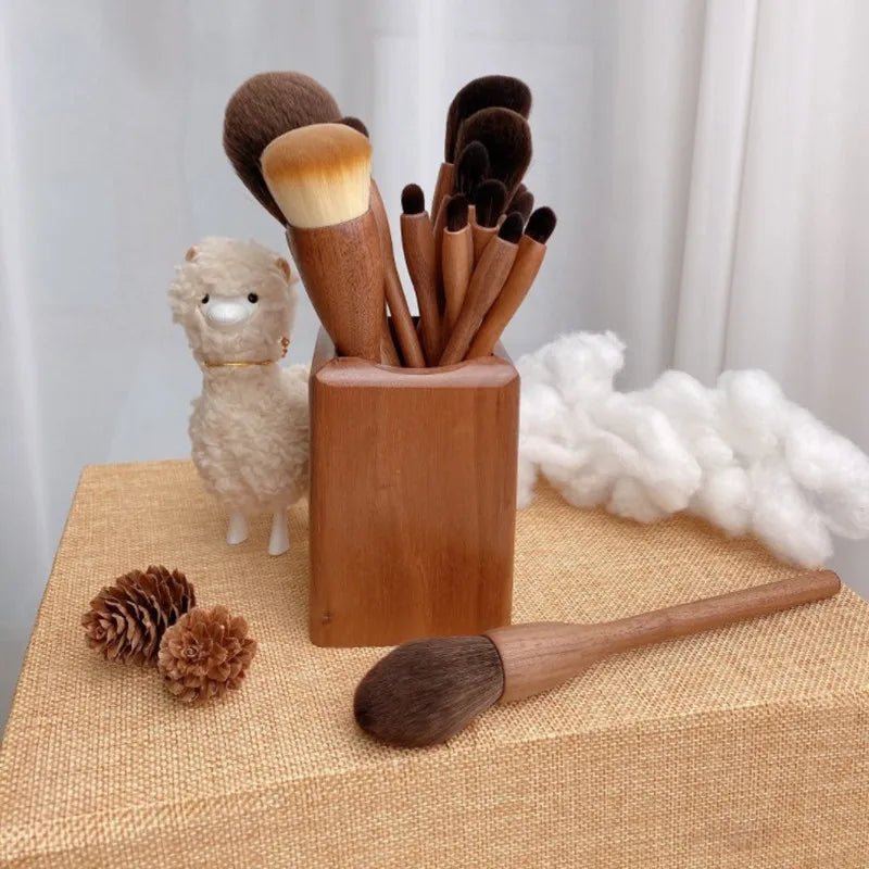 Conjunto de pincéis de maquiagem de nogueira preta, pó cosmético, blush, base, sombra para os olhos, pincel de maquiagem profissional de beleza - SHAMYS ONLINE SHOPPING