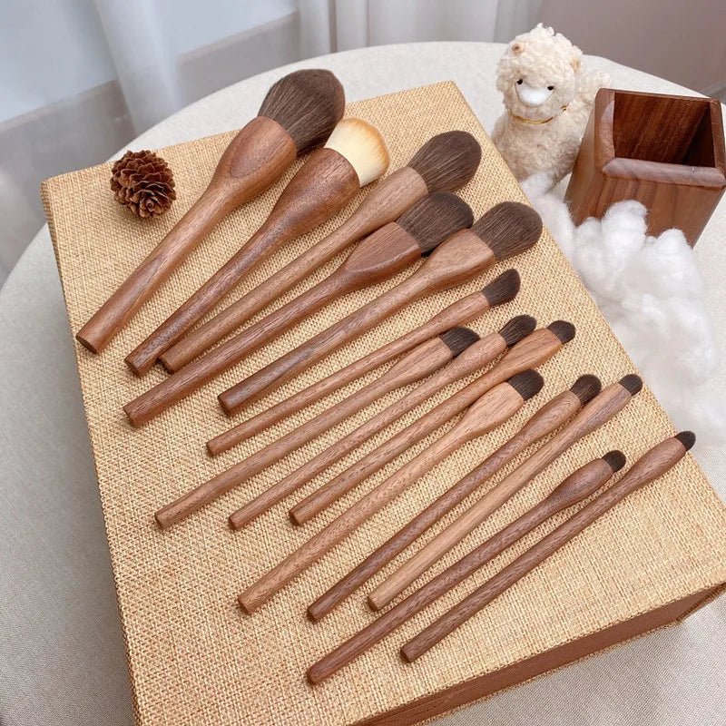 Conjunto de pincéis de maquiagem de nogueira preta, pó cosmético, blush, base, sombra para os olhos, pincel de maquiagem profissional de beleza - SHAMYS ONLINE SHOPPING