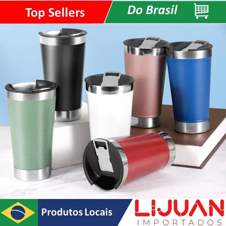 Copo Térmico 473ml Com Tampa Abridor Inox - SHAMYS ONLINE SHOPPING