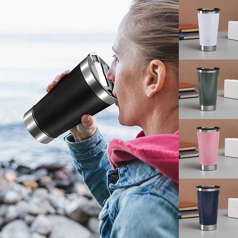 Copo Térmico 473ml Com Tampa Abridor Inox - SHAMYS ONLINE SHOPPING