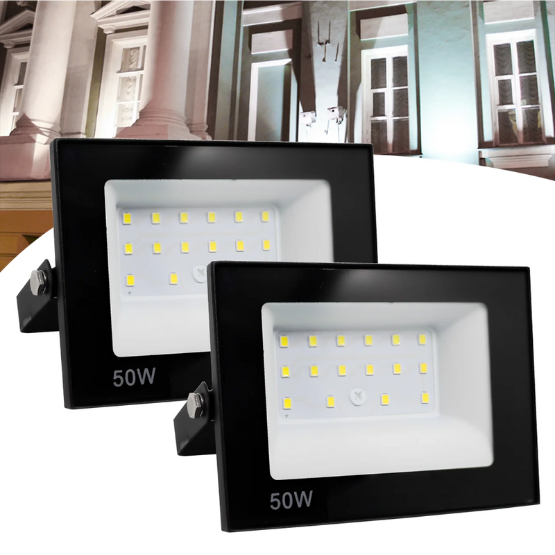 Kit 2 Refletor Led 50W Spotlight Bivolt A Prova D’Água Ip66 Cor Luz Branca Fria - SHAMYS ONLINE SHOPPING