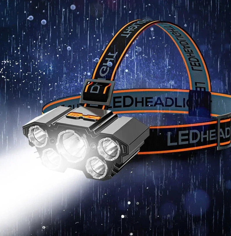 Lanterna laser Max de cabeça, recarregável com 5 LEDs, lanterna de cabeça USB, para acampamento, pesca e emergências ao ar livre em casa - SHAMYS ONLINE SHOPPING